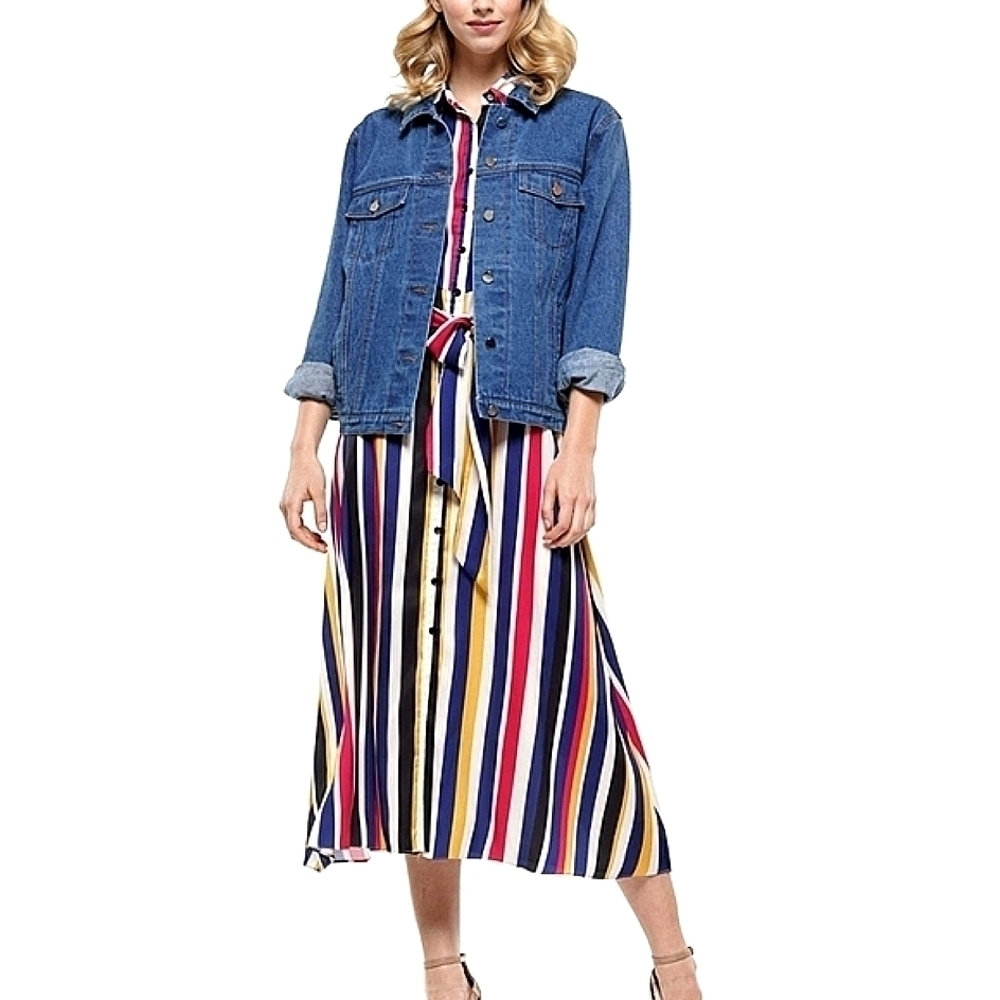 NEW‎ WHY SIZE M MULTICOLOR STRIPE MAXI LONG DRESS